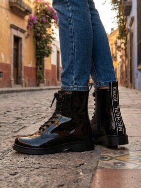 Michael Kors Black Patent Moto Boots 7